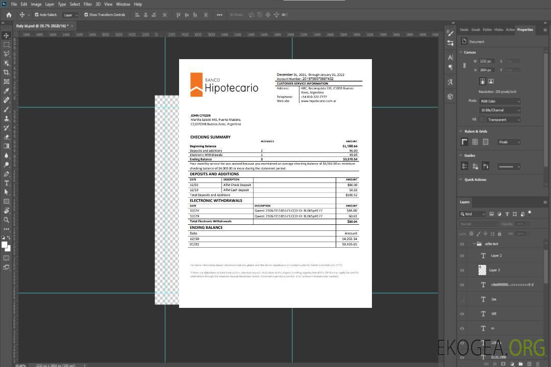 Relevé bancaire Argentine Banco Hipotecario template Relevé bancaire Argentine Banco Hipotecario template